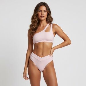 J.CREW Cheeky Cross Over Bikini Bottoms High Rise & 2 Strap Top 2PCS Pink Ribbed